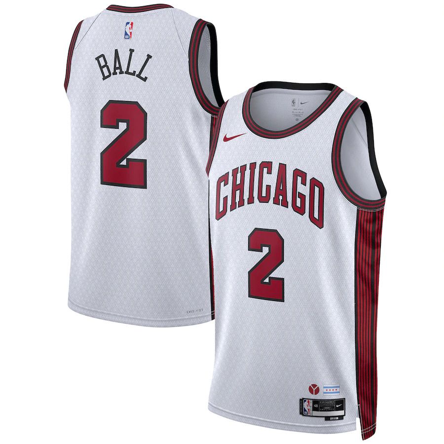 Men Chicago Bulls #2 Lonzo Ball Nike White City Edition 2022-23 Swingman NBA Jersey